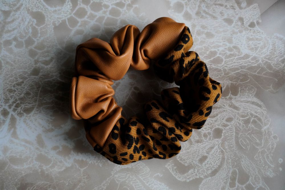 leather & cheetah print classy scrunchie